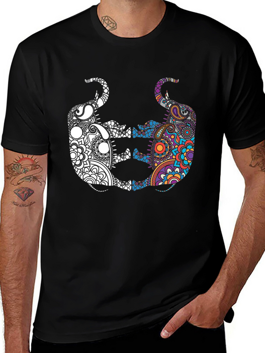 Yin Yang Elephant Graphic Tee - Black Cotton Shirt