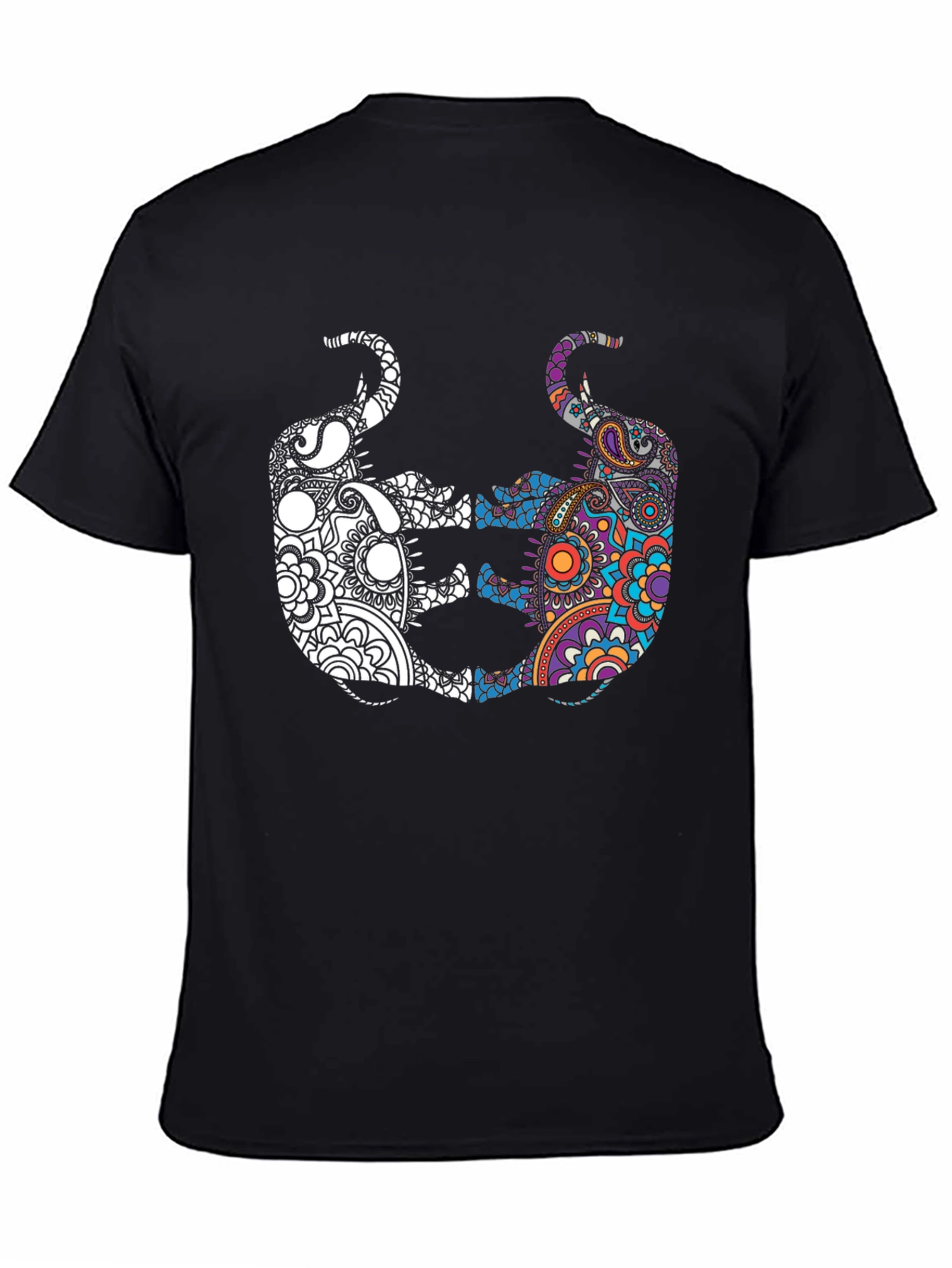 Yin Yang Elephant Graphic Tee - Black Cotton Shirt