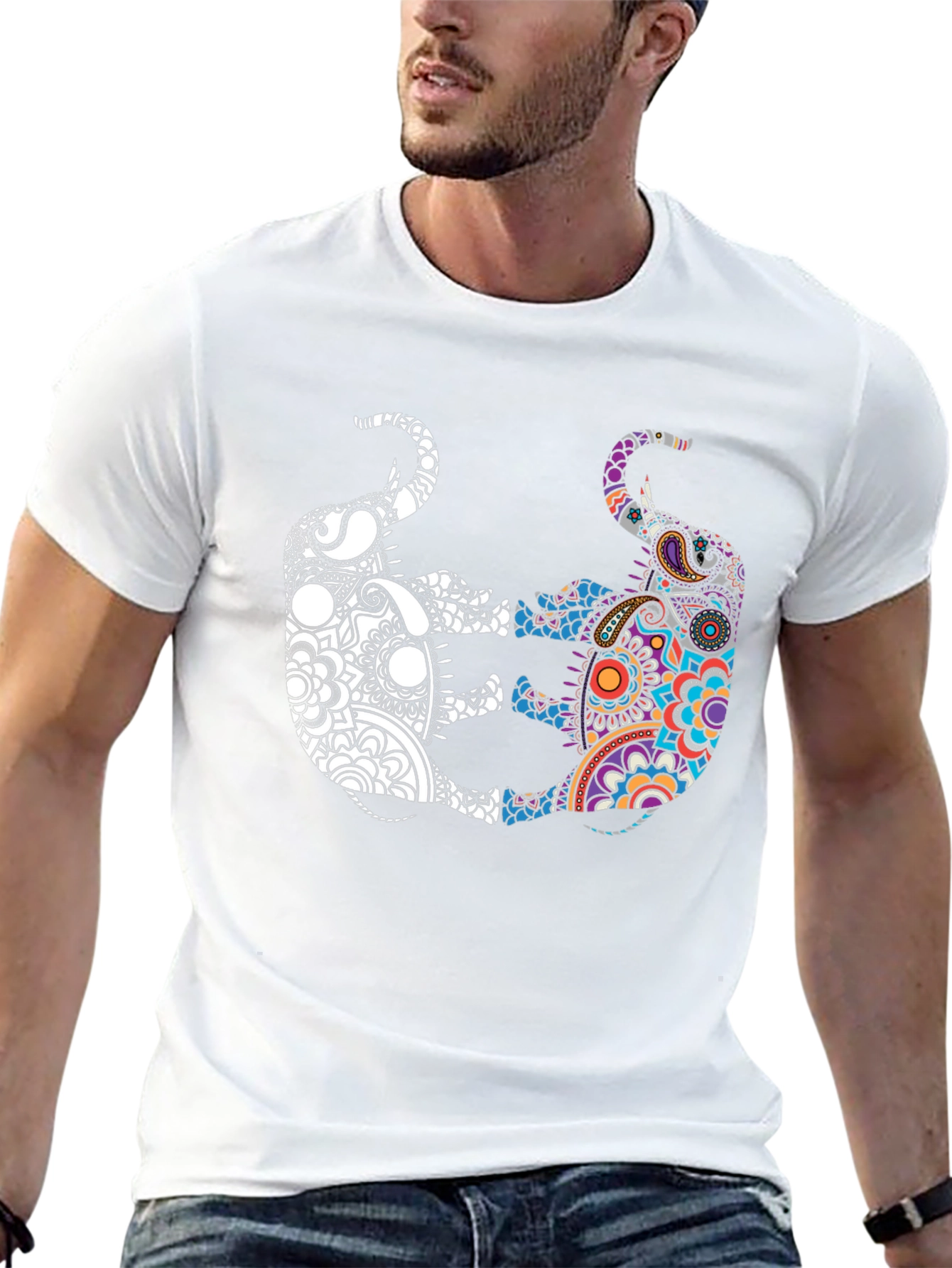 Yin Yang Elephant Graphic Tee - Black Cotton Shirt