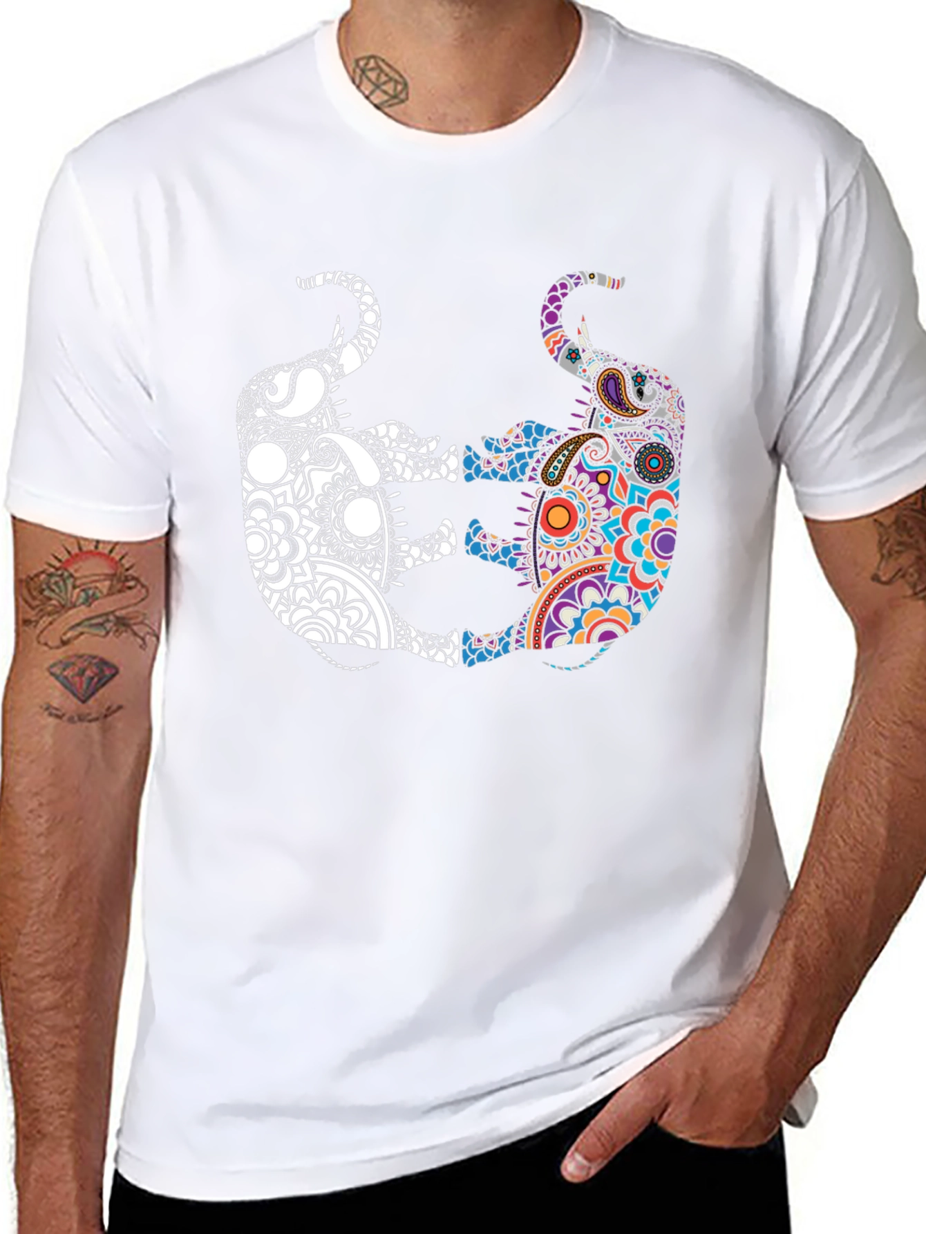 Yin Yang Elephant Graphic Tee - Black Cotton Shirt