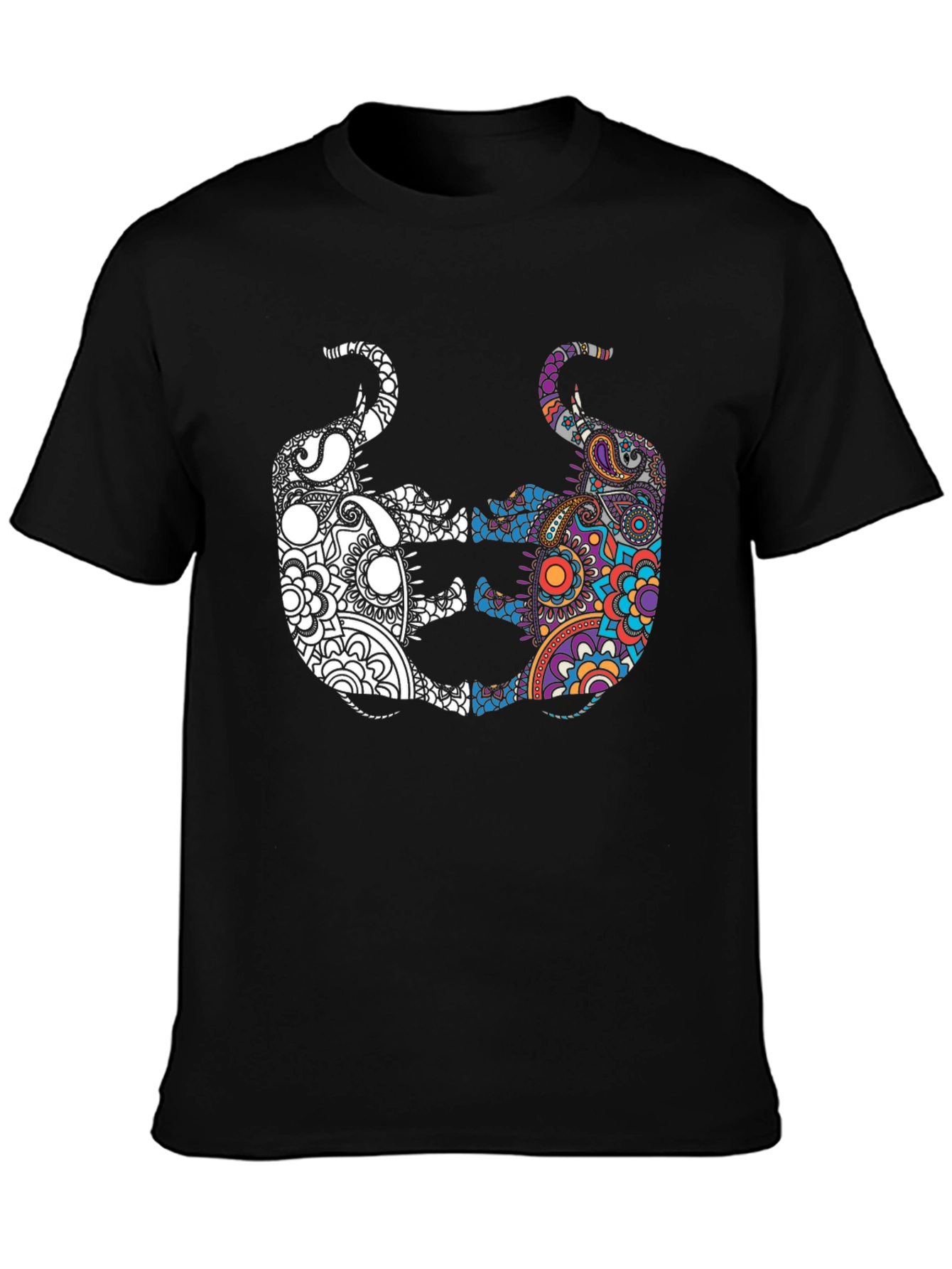Yin Yang Elephant Graphic Tee - Black Cotton Shirt