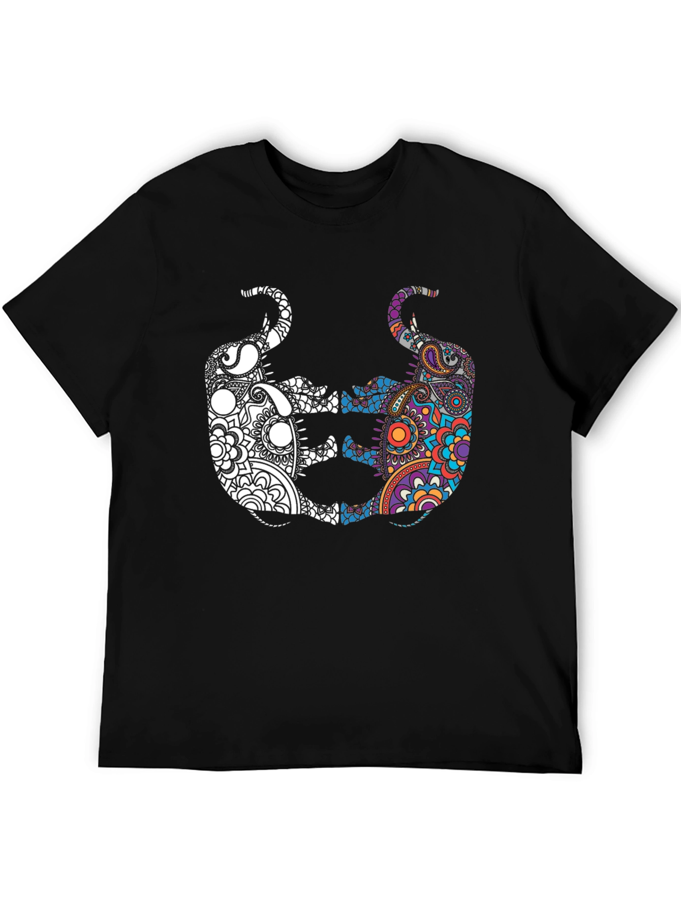 Yin Yang Elephant Graphic Tee - Black Cotton Shirt