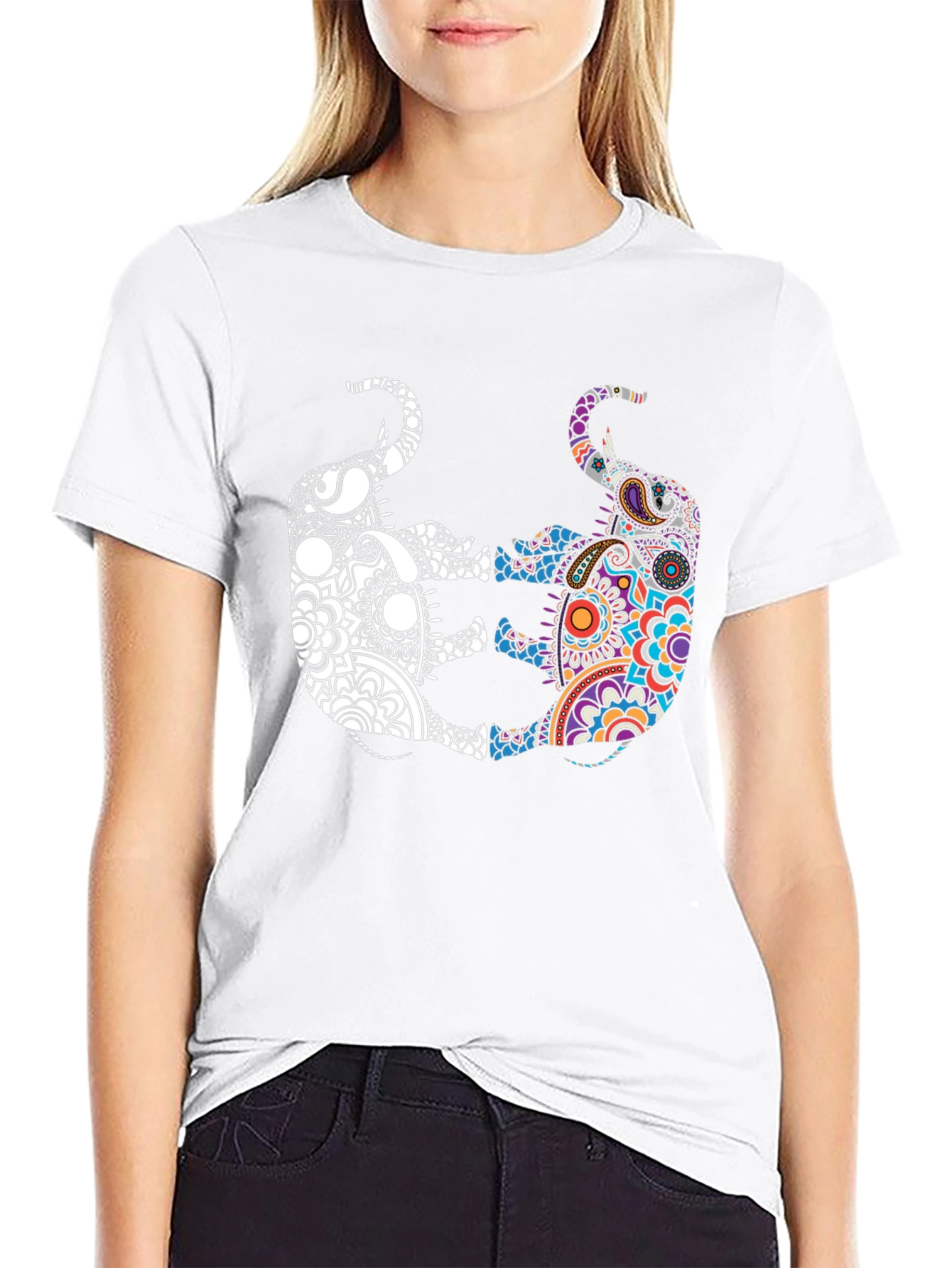 Yin Yang Elephant Graphic Tee - Black Cotton Shirt