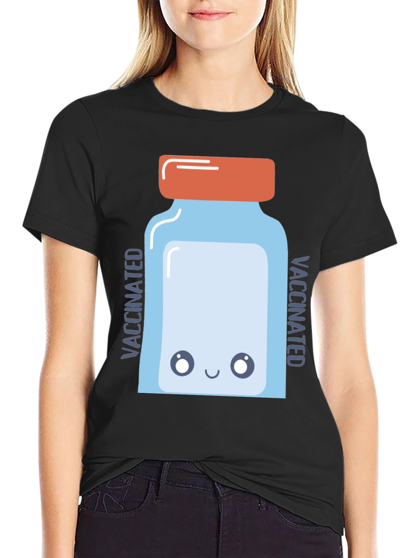 Vaccinated Cartoon Vaccine Vial Graphic Tee