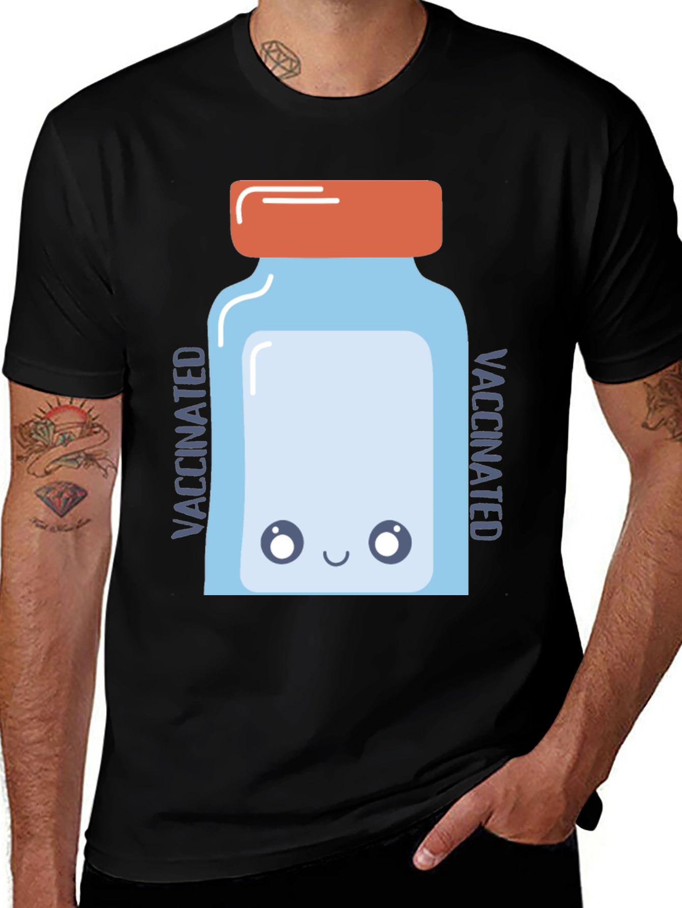 Vaccinated Cartoon Vaccine Vial Graphic Tee