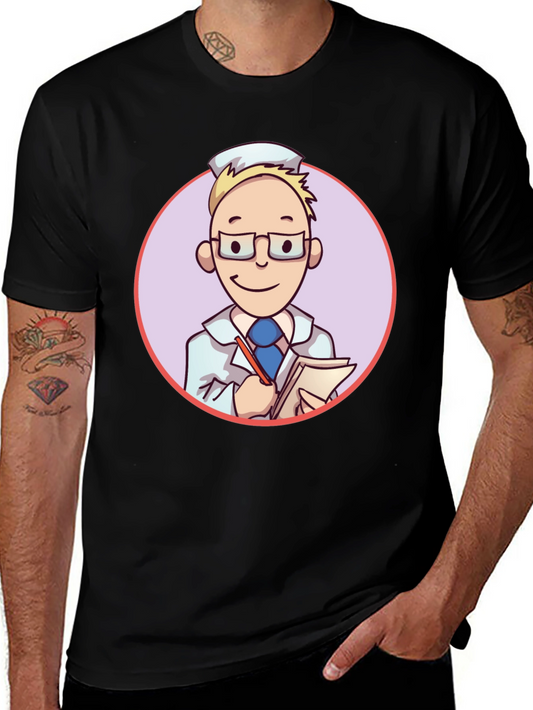Cartoon Doctor Graphic Tee - Unisex Black T-Shirt