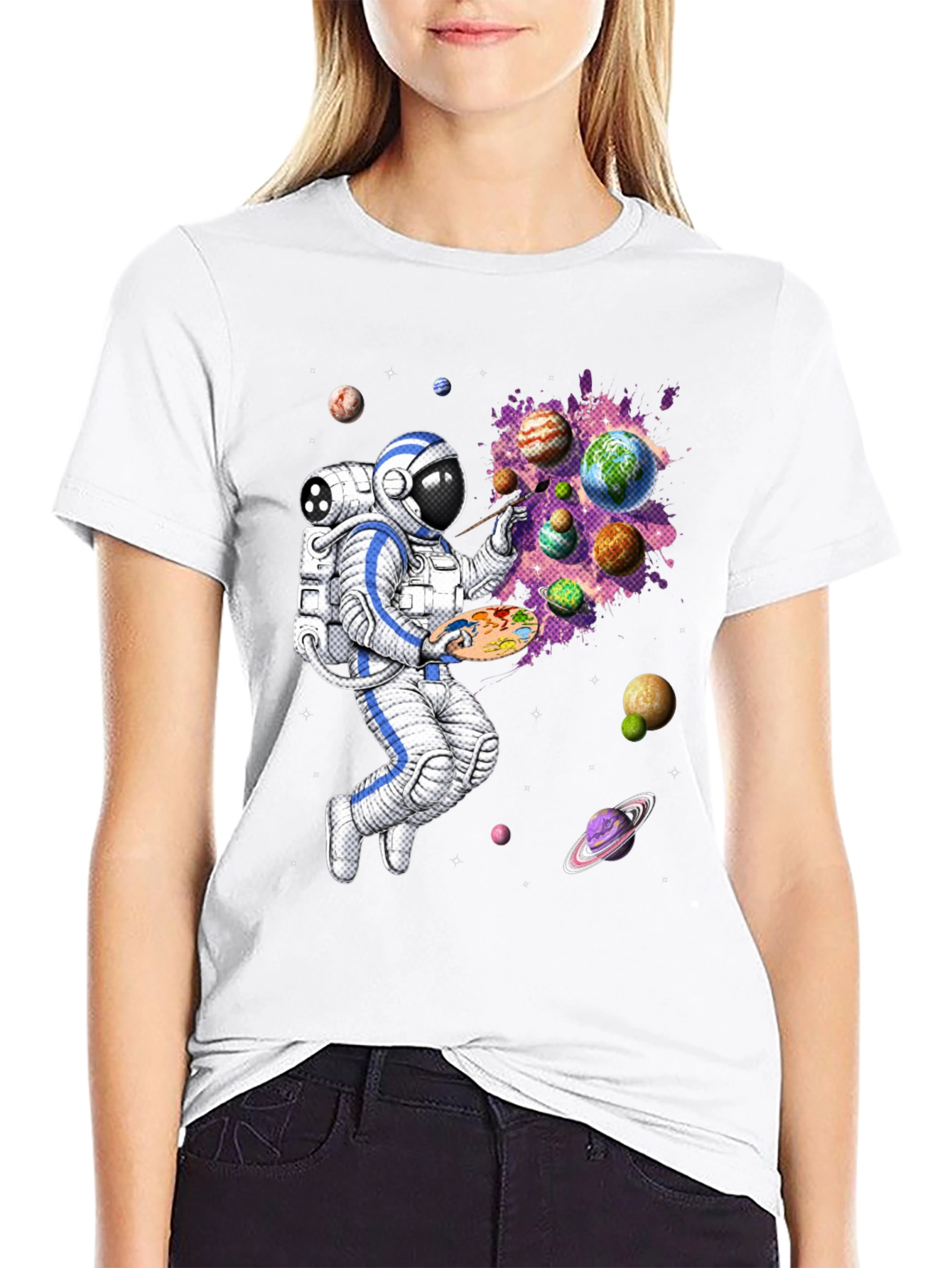 Astronaut Painter T-Shirt - Space Art Tee