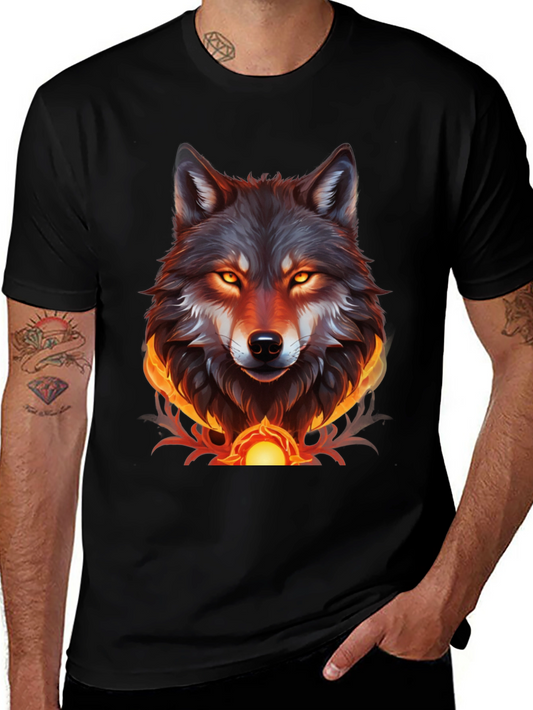 Fiery Wolf Graphic Tee - Bold Black T-Shirt