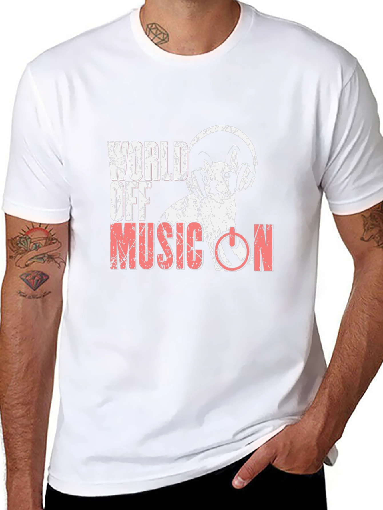 Music On T-Shirt - DJ Cat Headphones