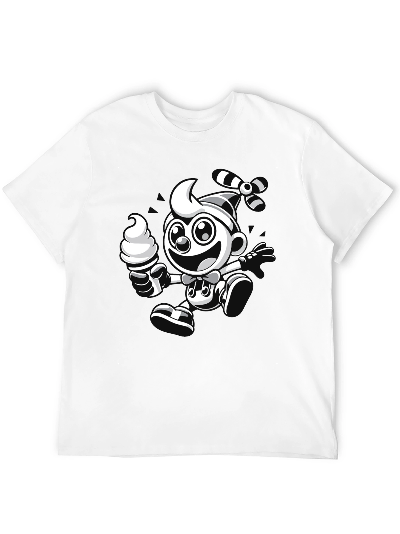 Cartoon Ice Cream Clown Black T-Shirt