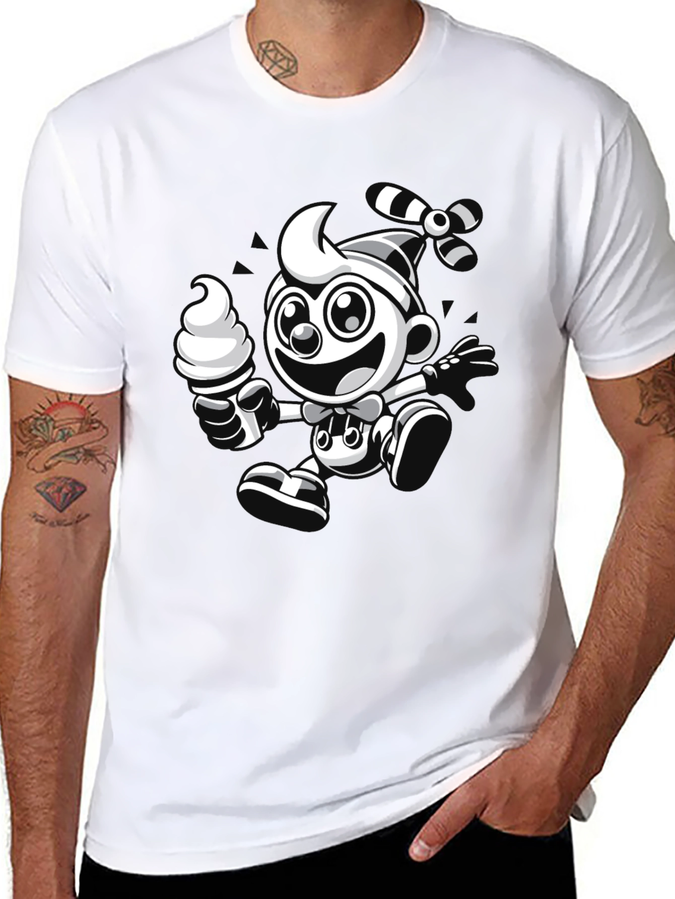 Cartoon Ice Cream Clown Black T-Shirt
