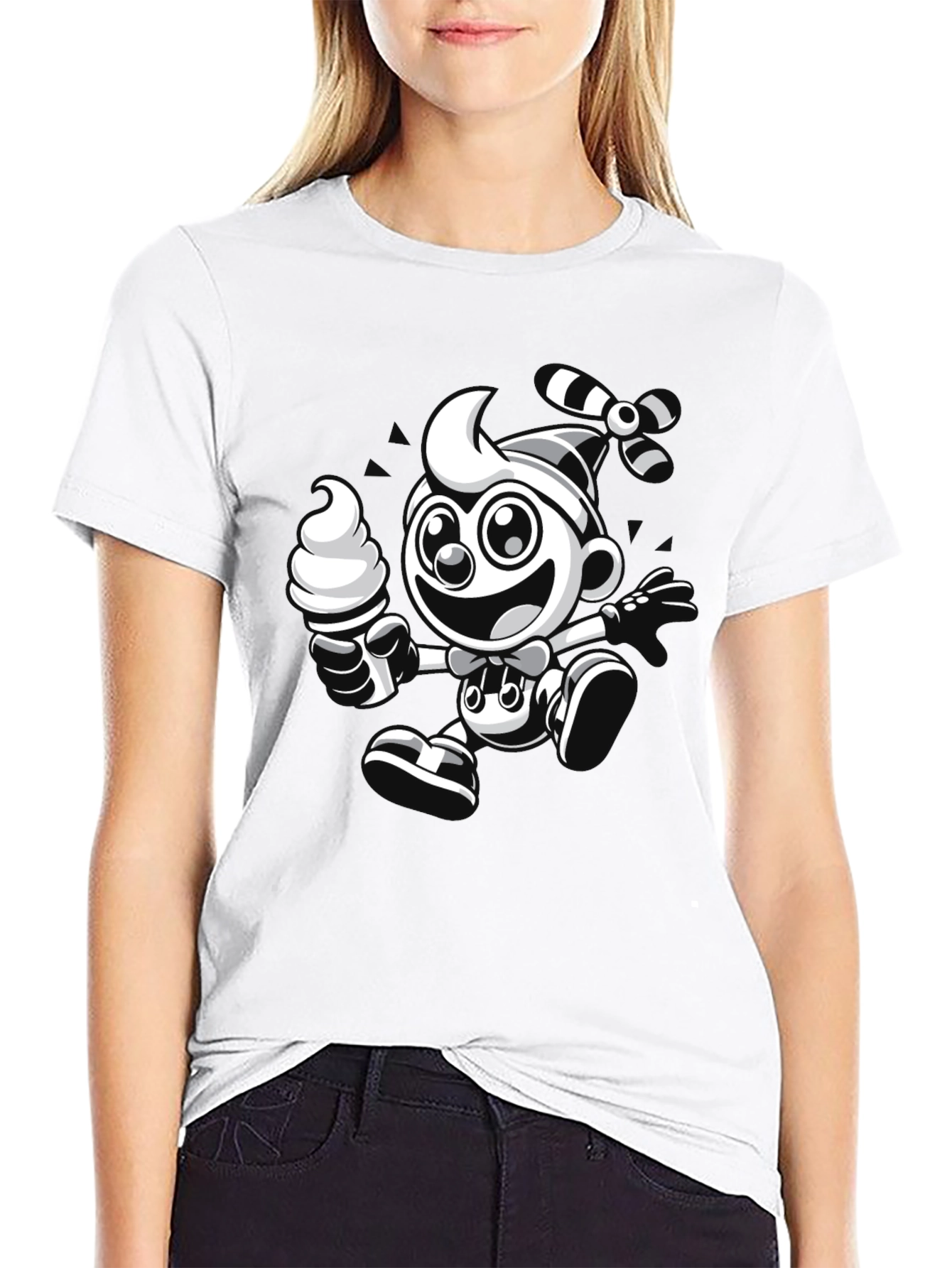 Cartoon Ice Cream Clown Black T-Shirt