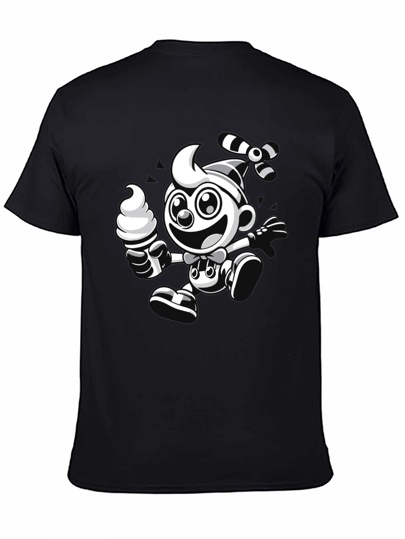 Cartoon Ice Cream Clown Black T-Shirt