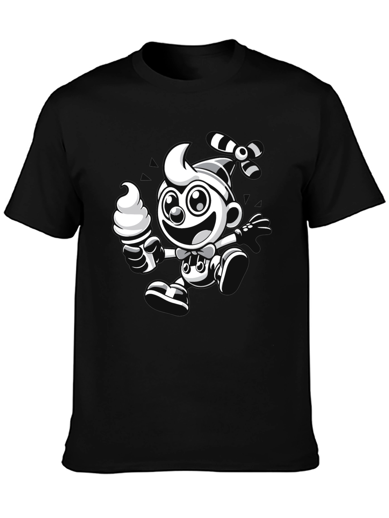 Cartoon Ice Cream Clown Black T-Shirt