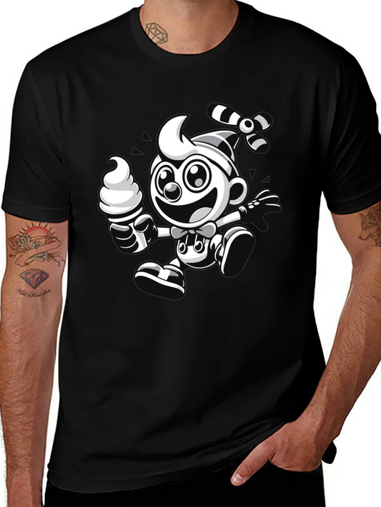 Cartoon Ice Cream Clown Black T-Shirt