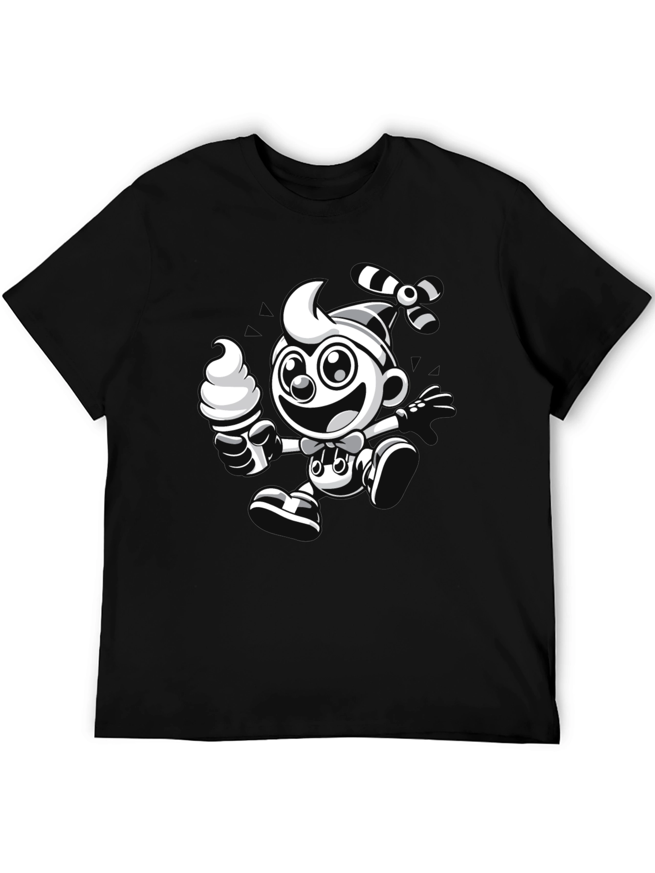 Cartoon Ice Cream Clown Black T-Shirt