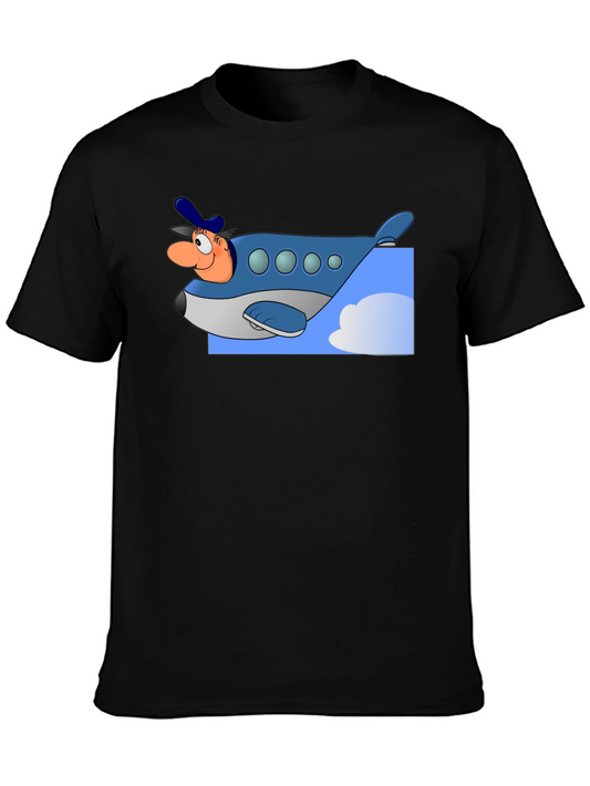 Cartoon Airplane Pilot Graphic T-Shirt