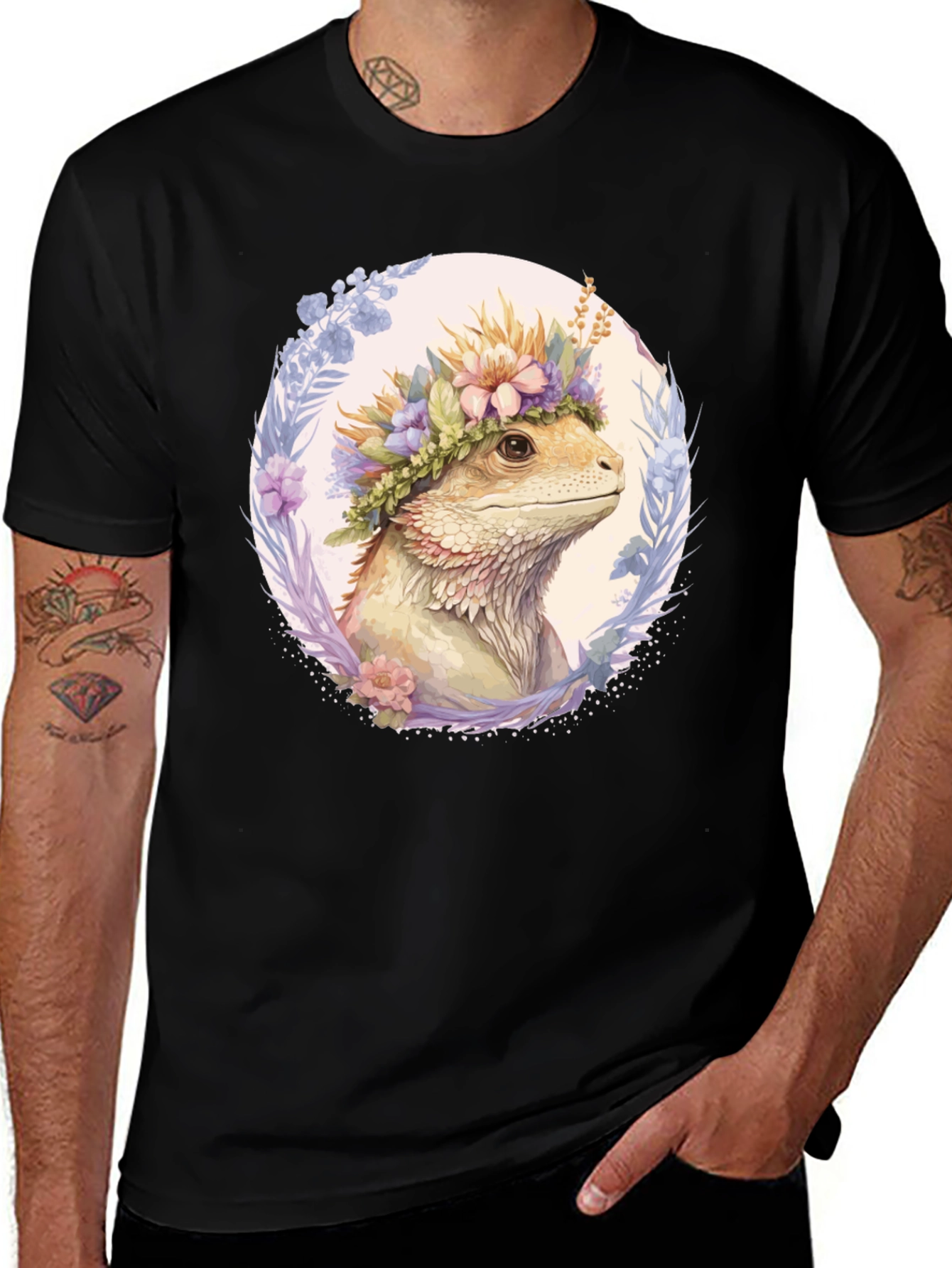 Bearded Dragon Floral Wreath T-Shirt