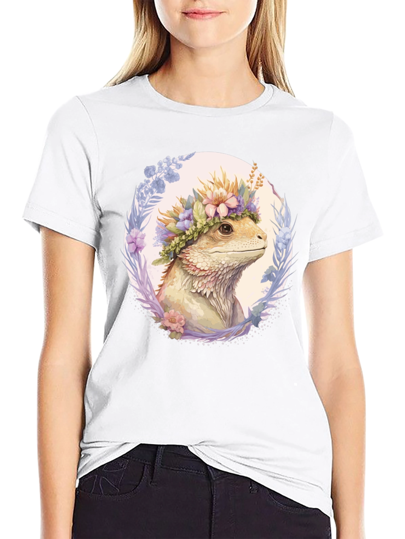 Bearded Dragon Floral Wreath T-Shirt