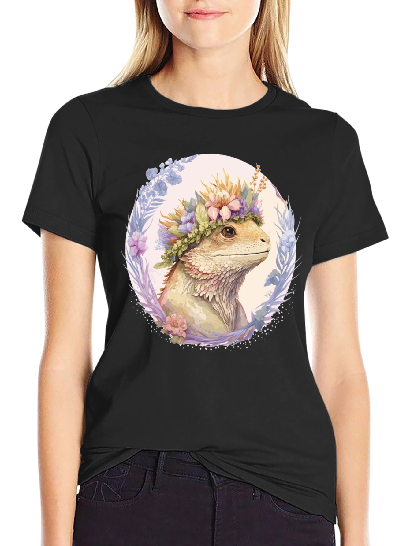 Bearded Dragon Floral Wreath T-Shirt