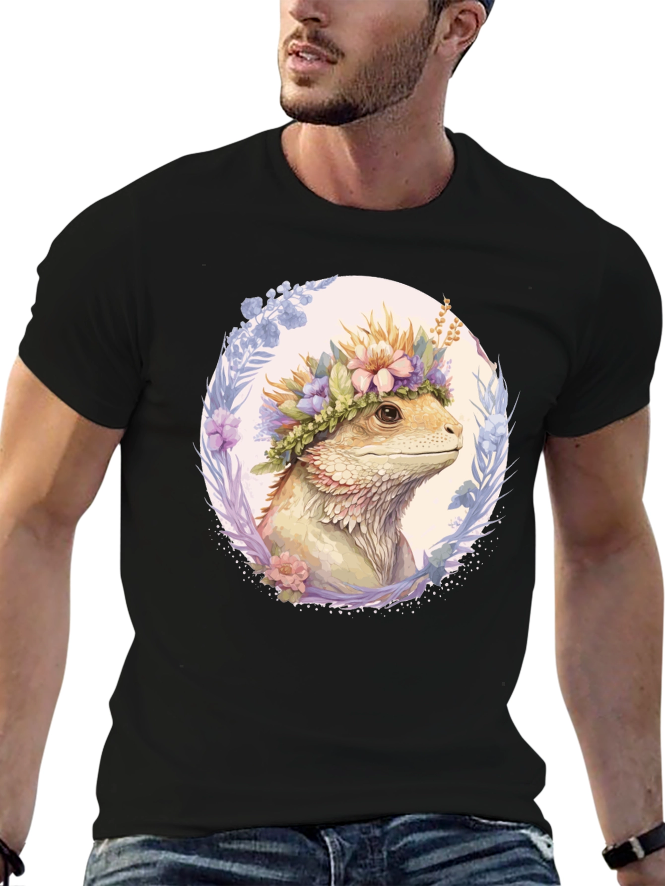 Bearded Dragon Floral Wreath T-Shirt