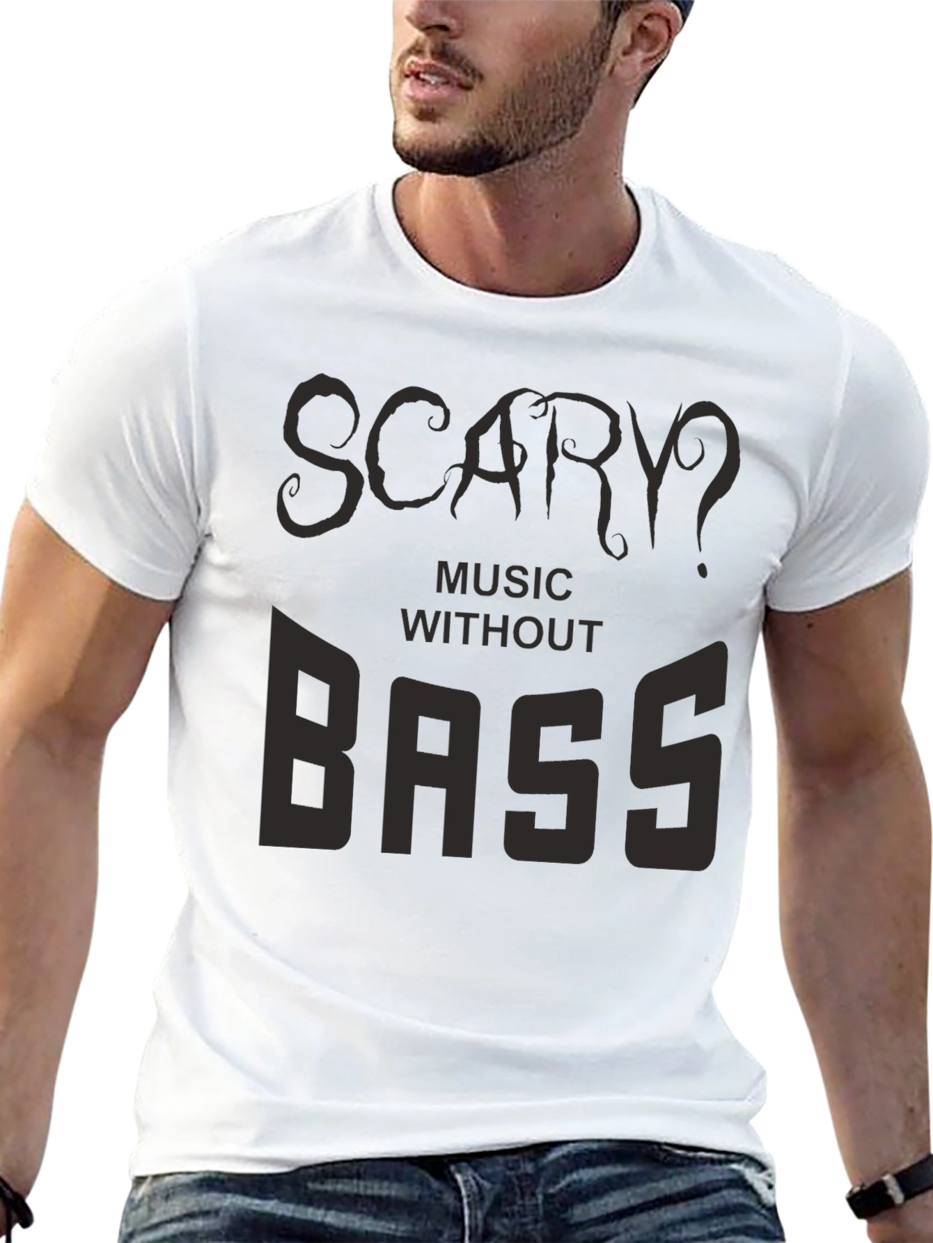 Scary? Music Without Bass - Black Graphic T-Shirt