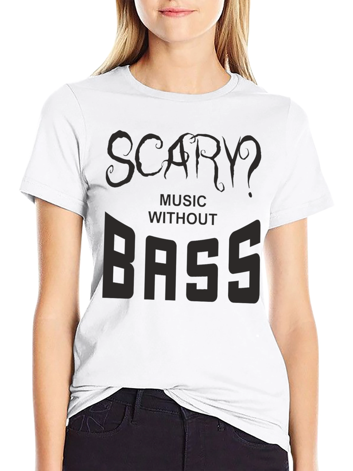 Scary? Music Without Bass - Black Graphic T-Shirt