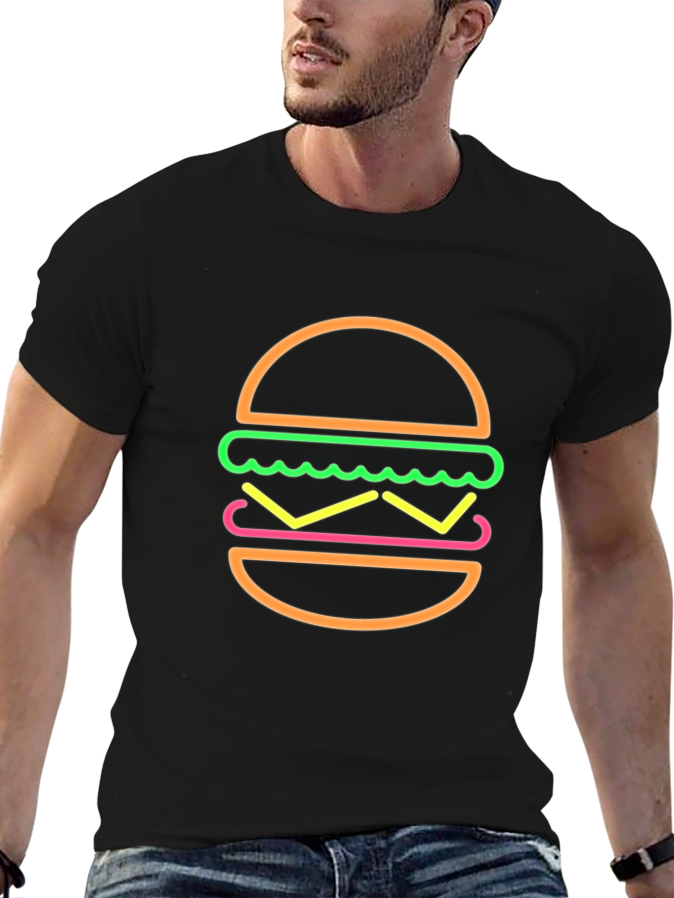 Neon Burger Graphic T-Shirt - Black