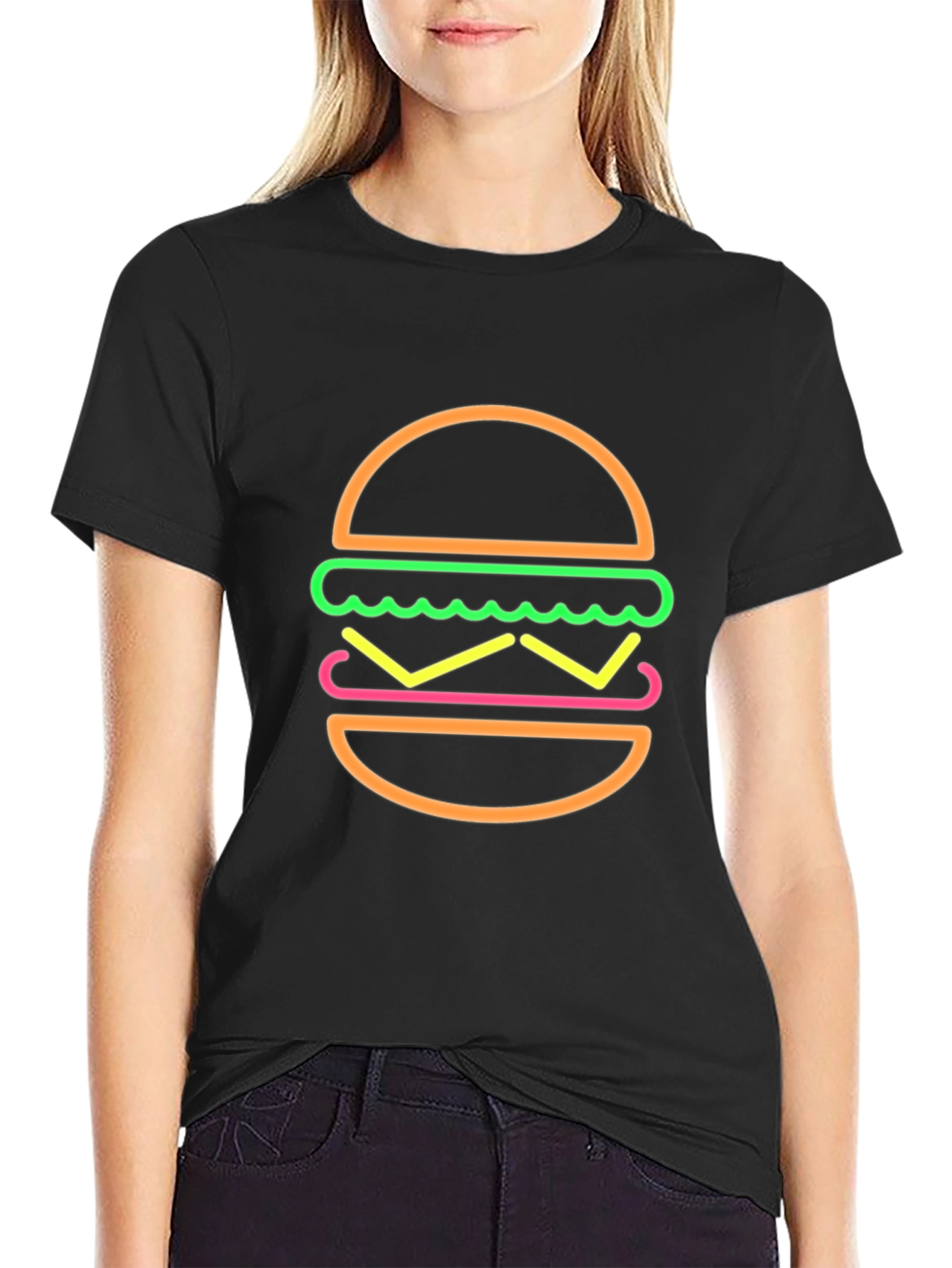 Neon Burger Graphic T-Shirt - Black