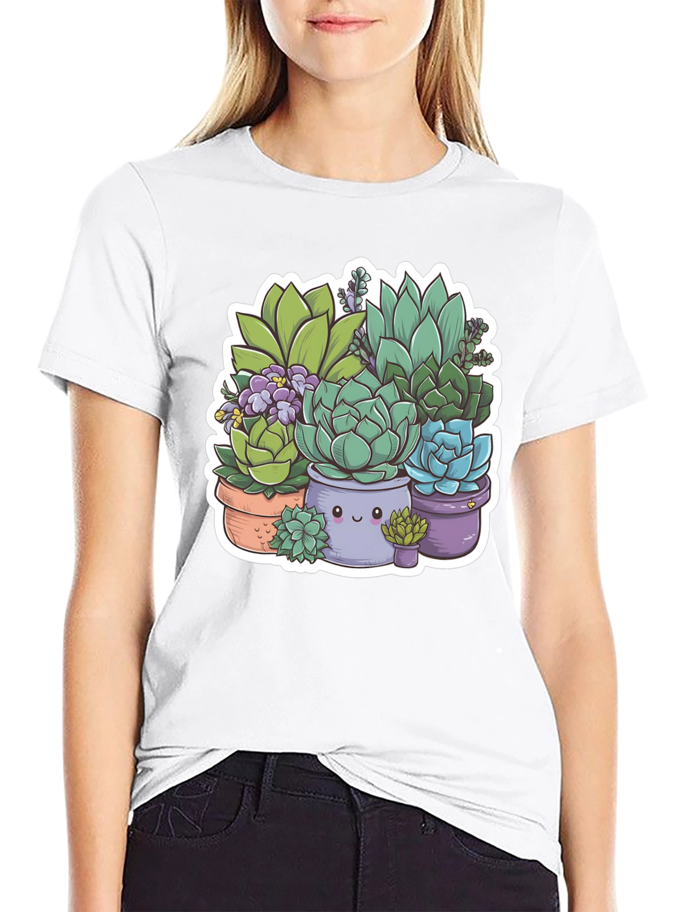Cute Succulent Plant Graphic Tee - Black Unisex T-Shirt