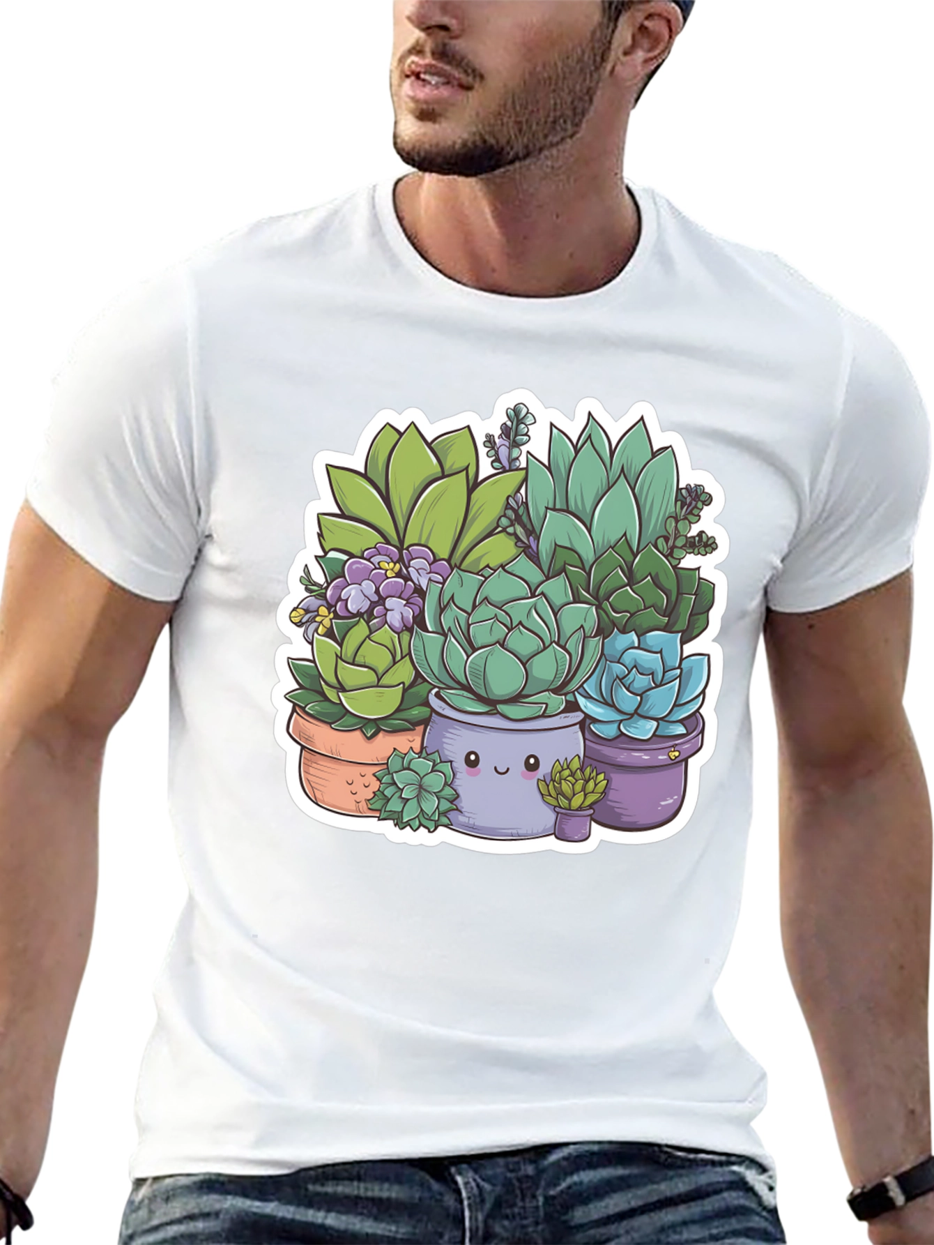 Cute Succulent Plant Graphic Tee - Black Unisex T-Shirt