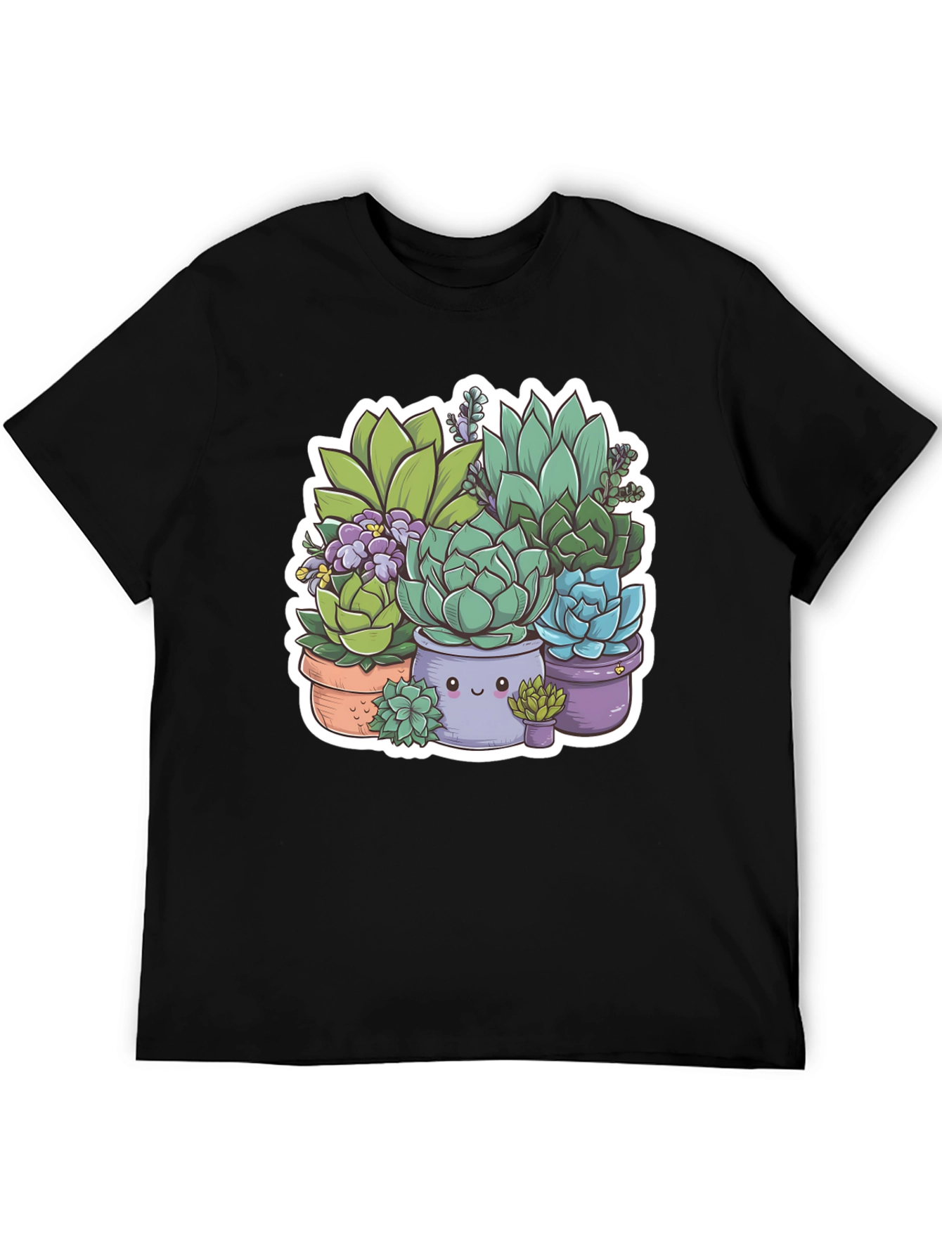 Cute Succulent Plant Graphic Tee - Black Unisex T-Shirt