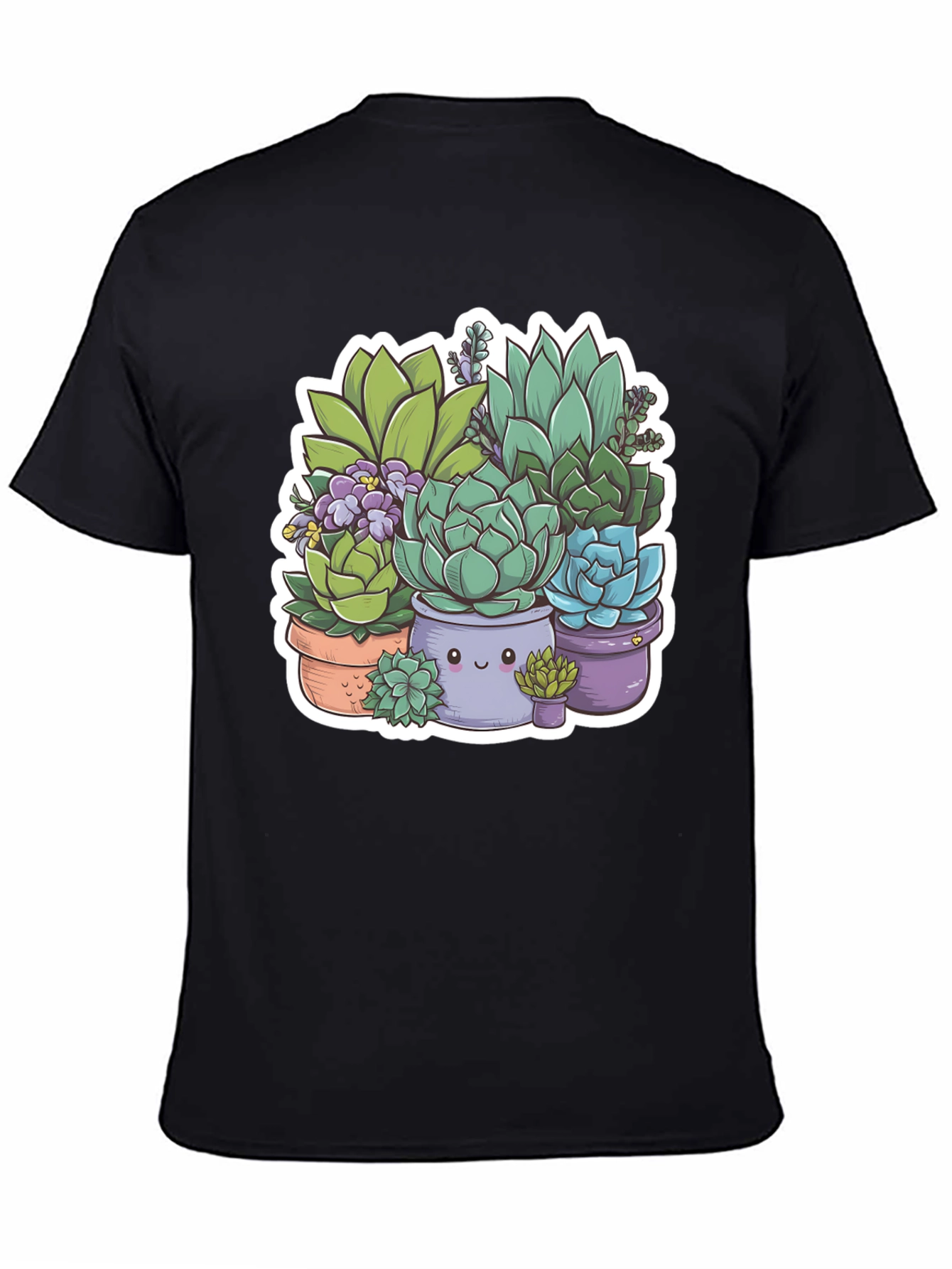 Cute Succulent Plant Graphic Tee - Black Unisex T-Shirt