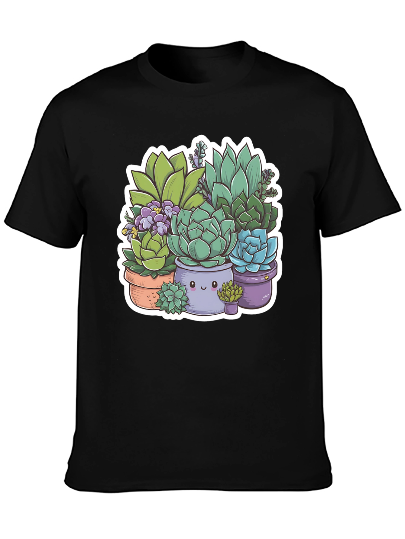 Cute Succulent Plant Graphic Tee - Black Unisex T-Shirt