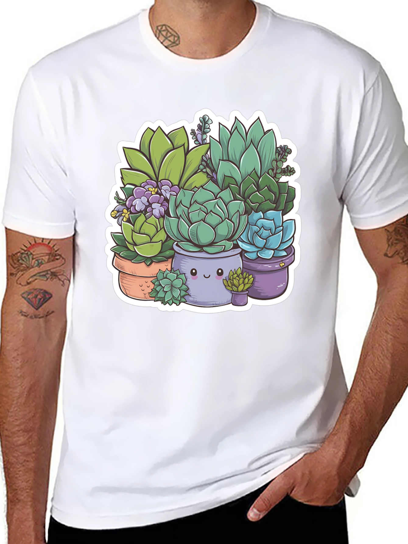 Cute Succulent Plant Graphic Tee - Black Unisex T-Shirt