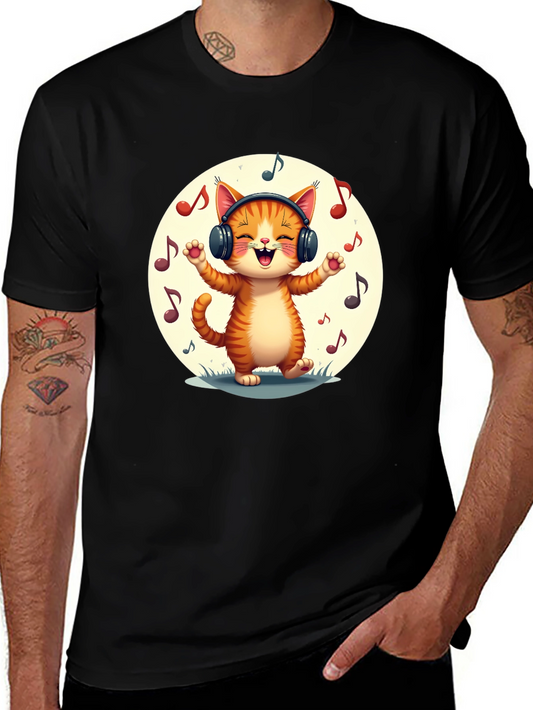 Music Cat Graphic Tee - Stylish Black T-Shirt