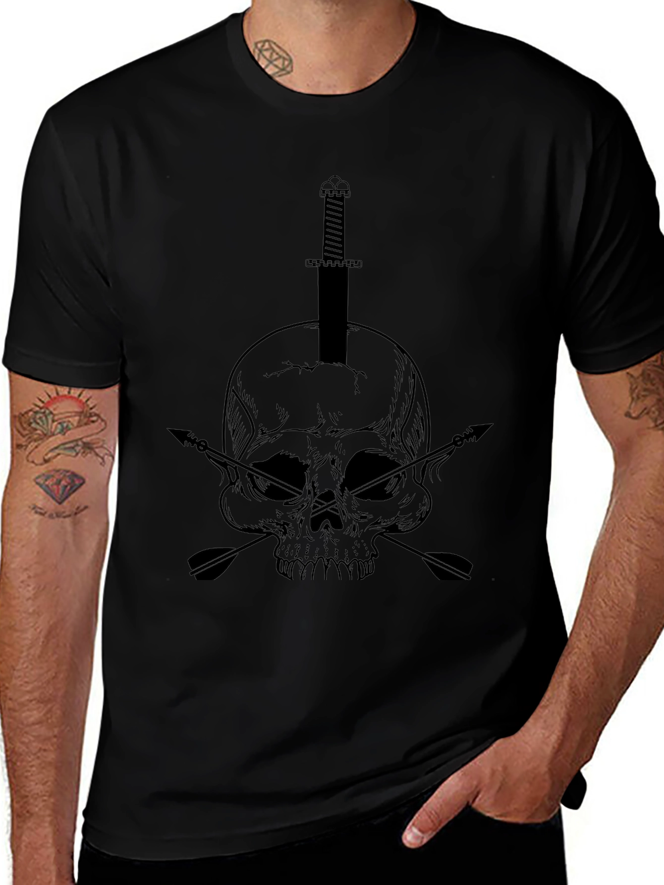 Skull Sword & Arrow Graphic Black T-Shirt