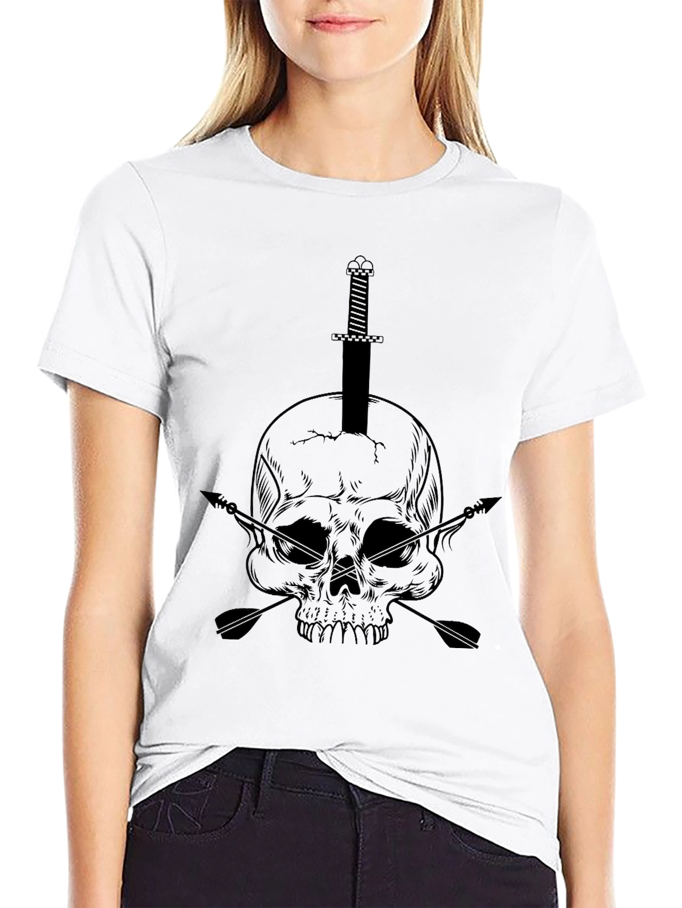Skull Sword & Arrow Graphic Black T-Shirt
