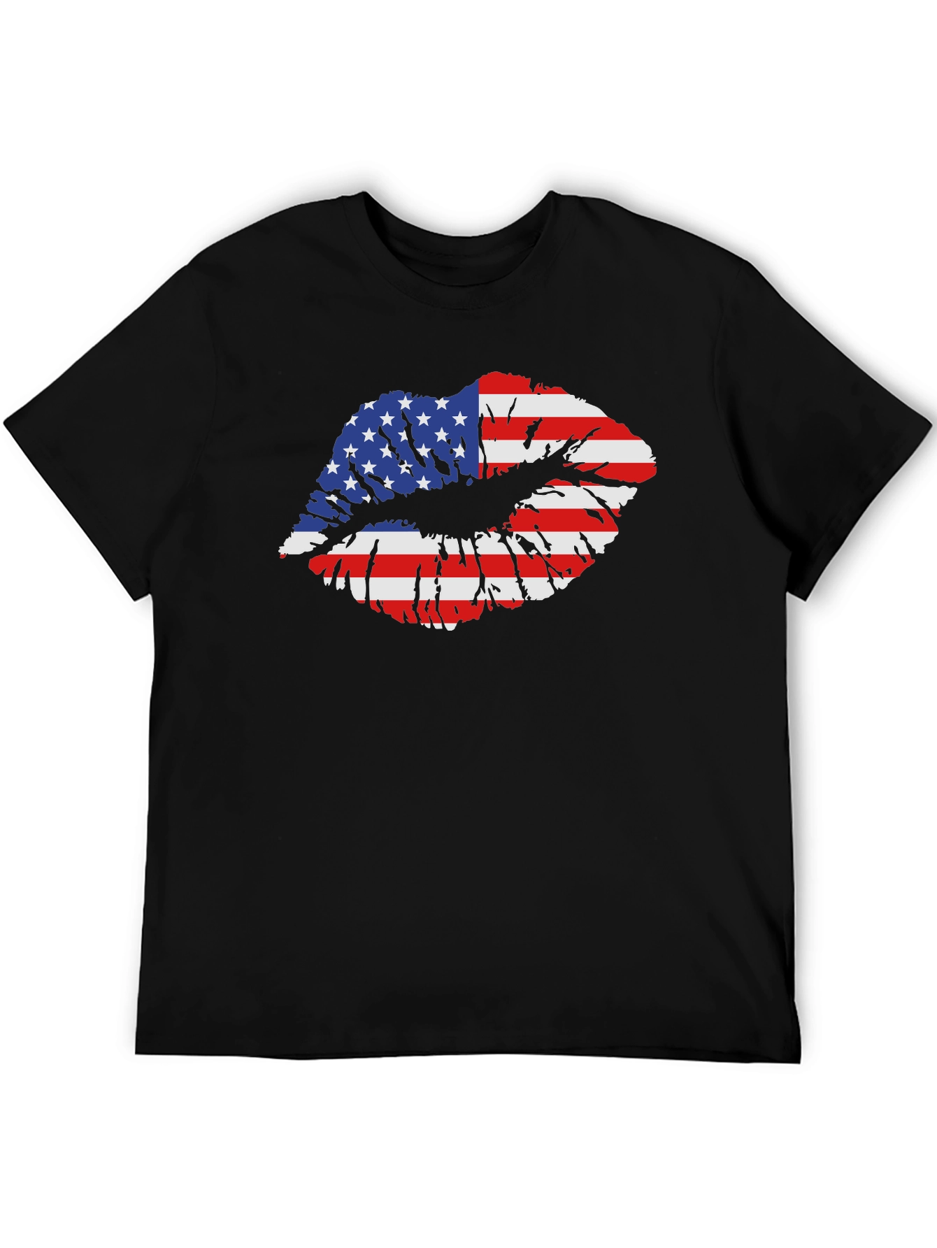 American Flag Lips Graphic Black T-Shirt