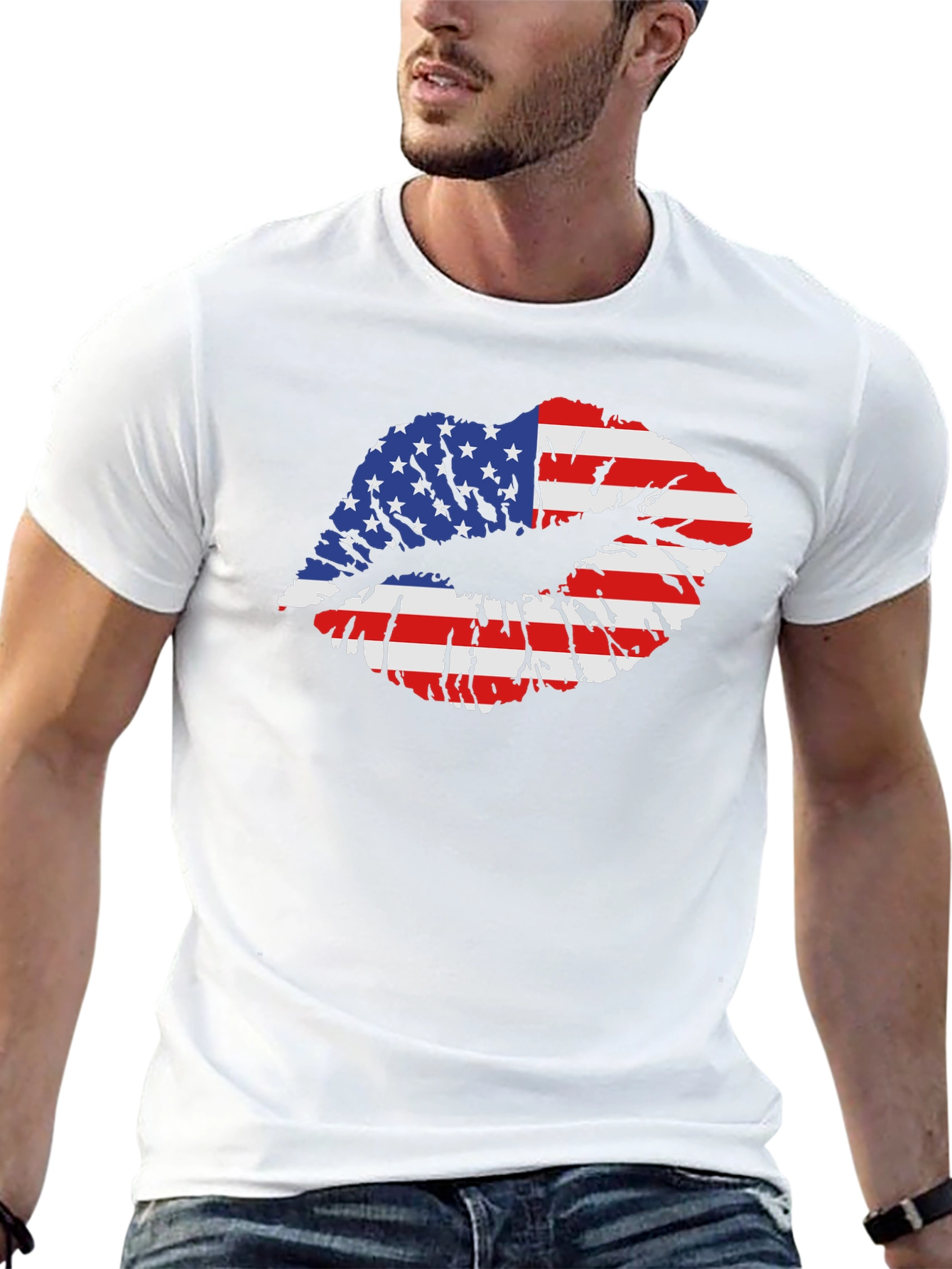 American Flag Lips Graphic Black T-Shirt