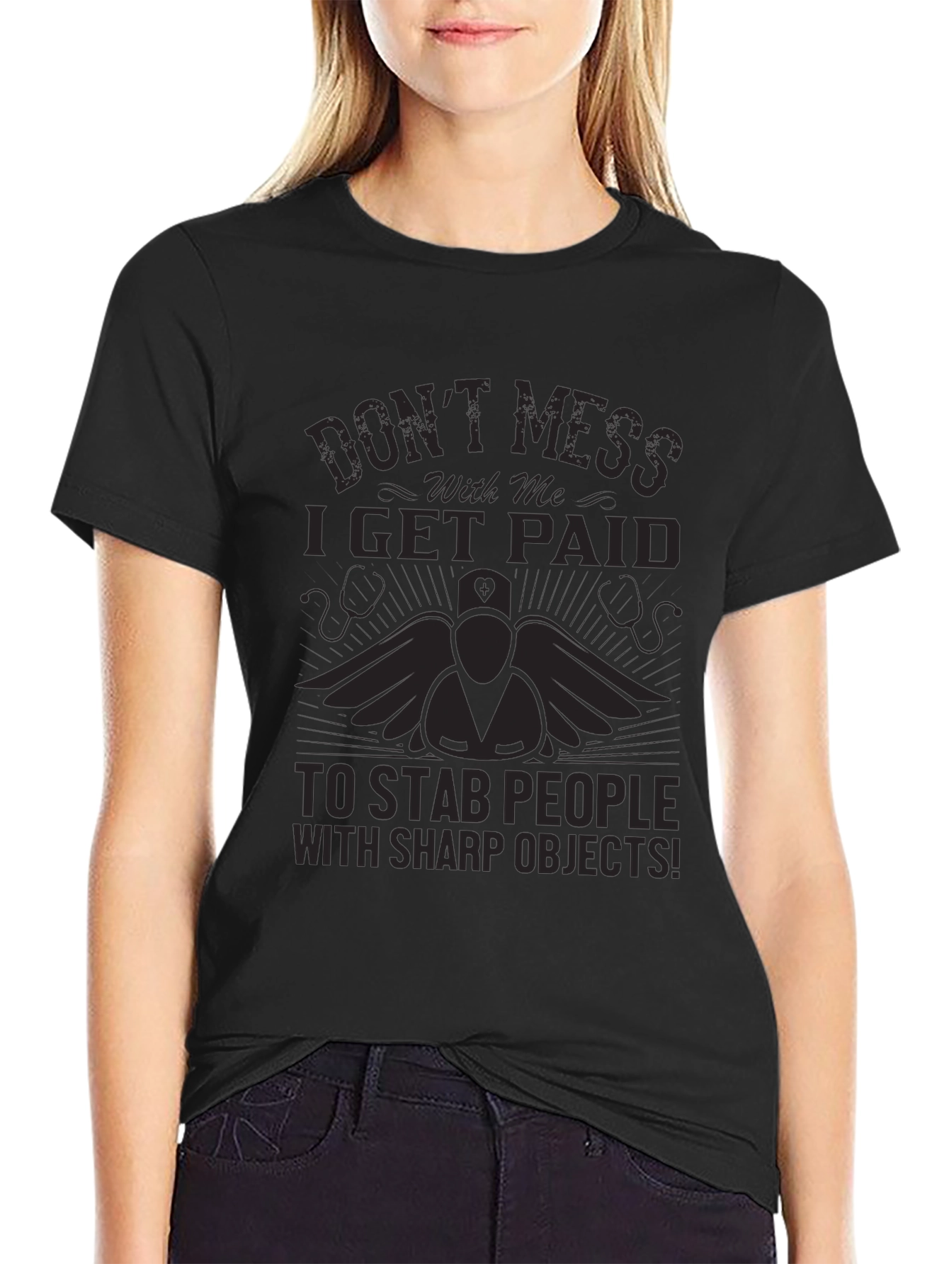Nurse Stab People Funny Black T-Shirt