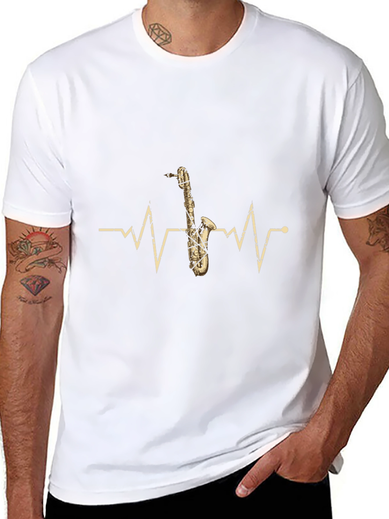 Saxophone Heartbeat Graphic T-Shirt - Music Lover Tee