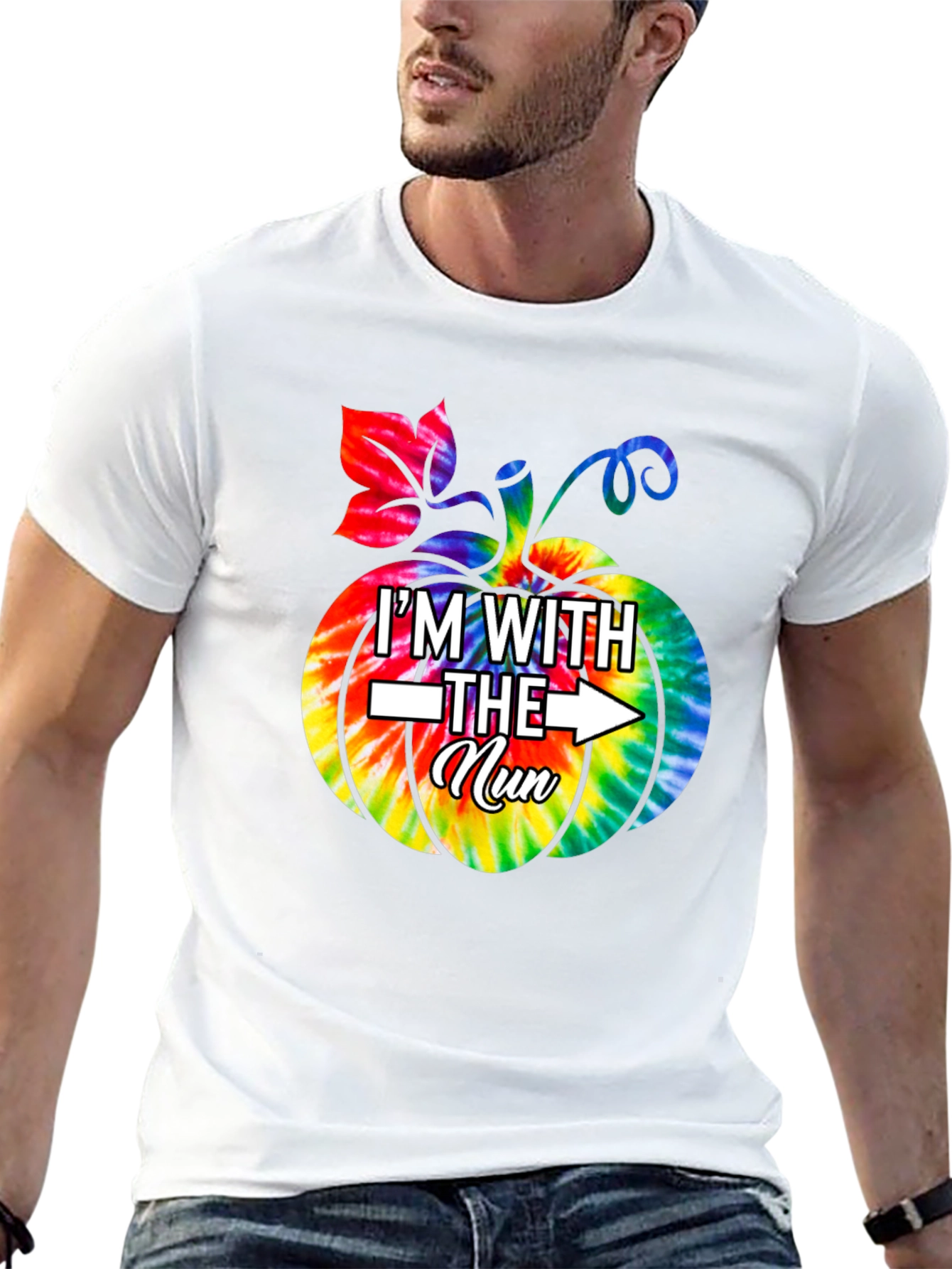 Im With The Nun Halloween Tie-Dye Pumpkin T-Shirt