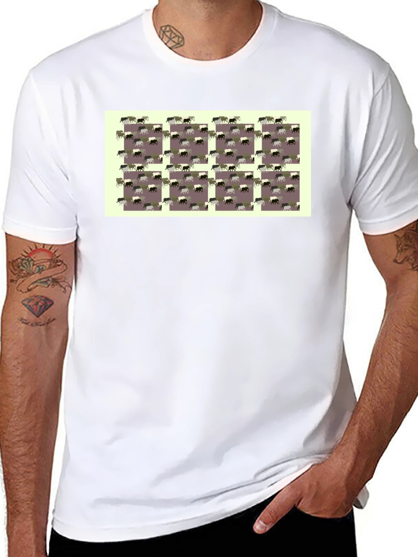 Novelty Elephant Pattern Black T-Shirt