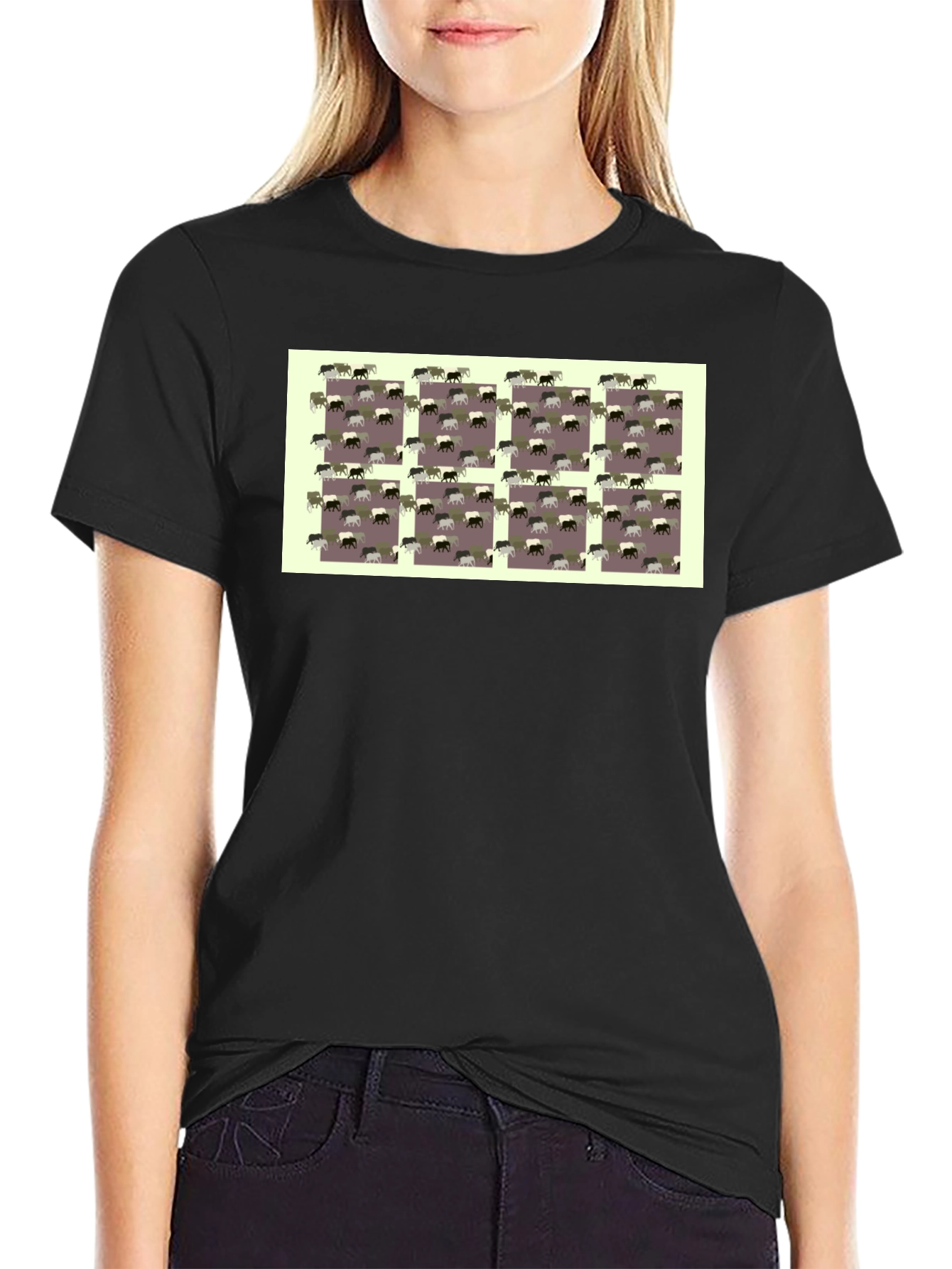 Novelty Elephant Pattern Black T-Shirt