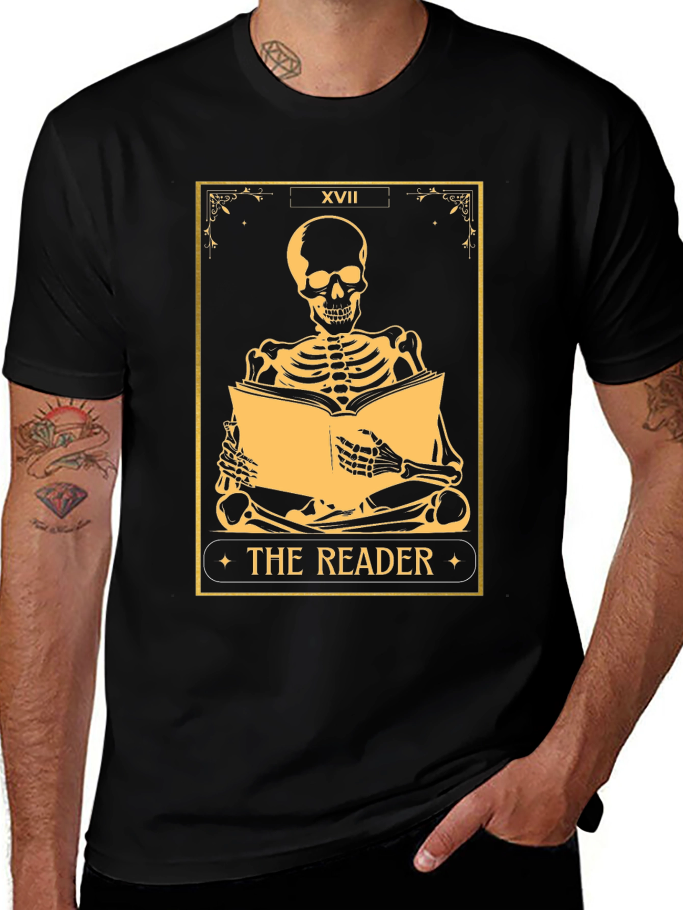 The Reader Tarot Skeleton T-Shirt - Unique Graphic Tee
