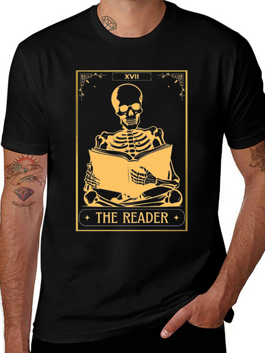 The Reader Tarot Skeleton T-Shirt - Unique Graphic Tee