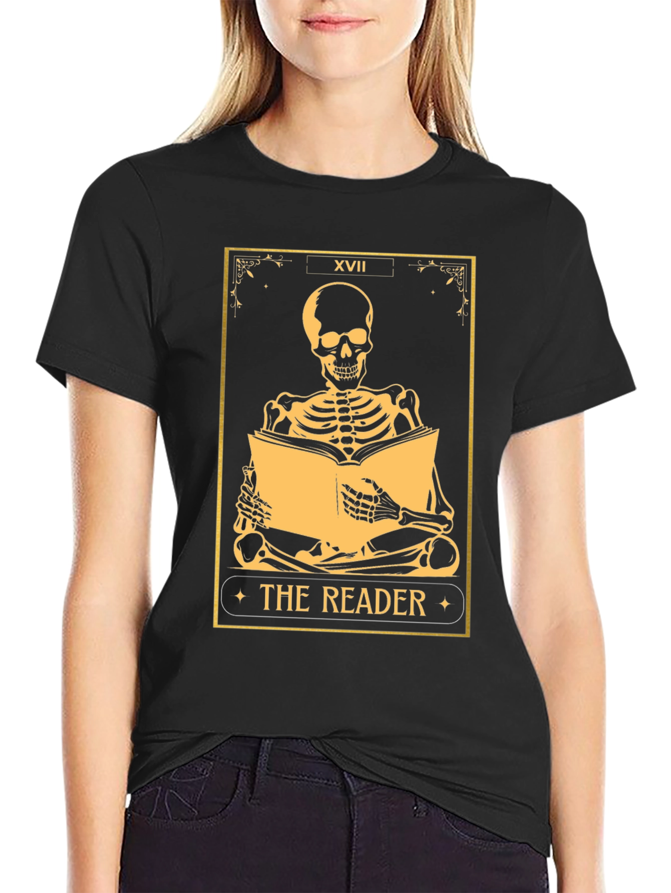 The Reader Tarot Skeleton T-Shirt - Unique Graphic Tee