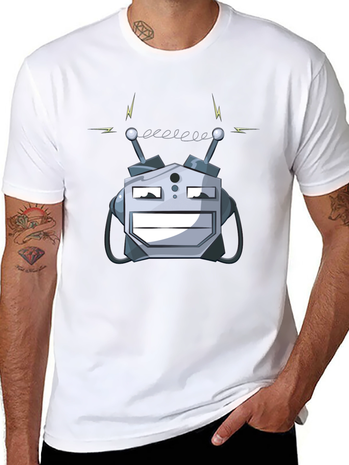 Robot Head Graphic Print Black T-Shirt