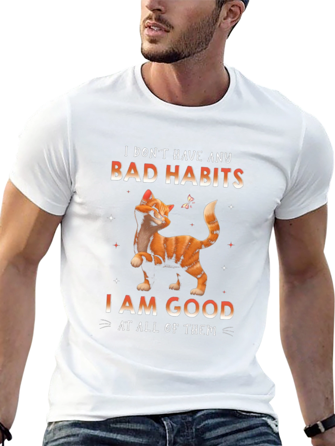 Funny Cat Bad Habits Graphic T-Shirt